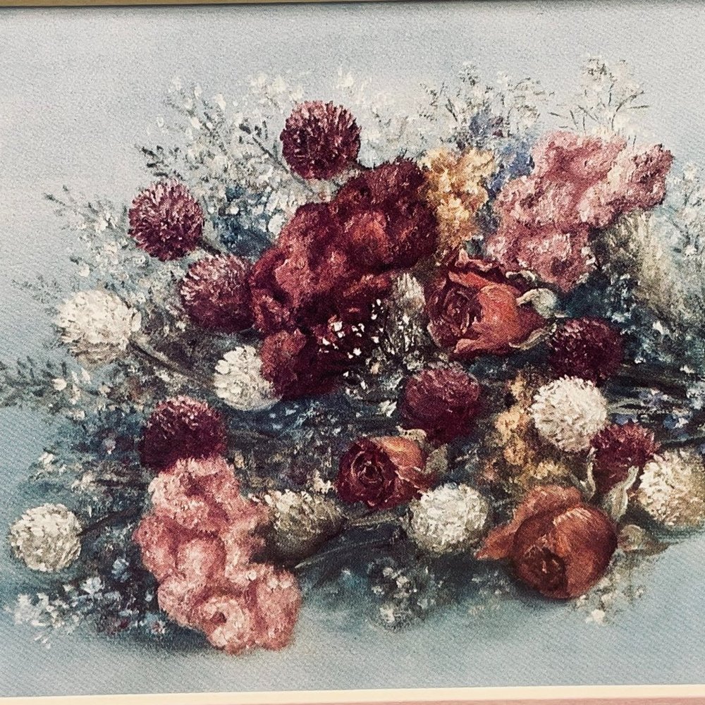 EUC Artist Glynda Turley "Victorian Bouquet" Print, Matted, Framed, 8" x 11.5"